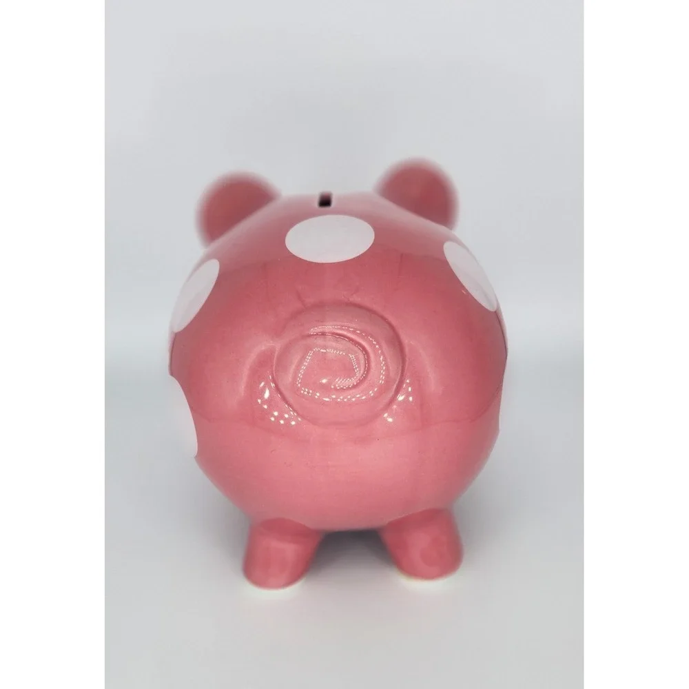 Gibson Pink Ceramic Piggy Bank with‎ White Polka Dots 6